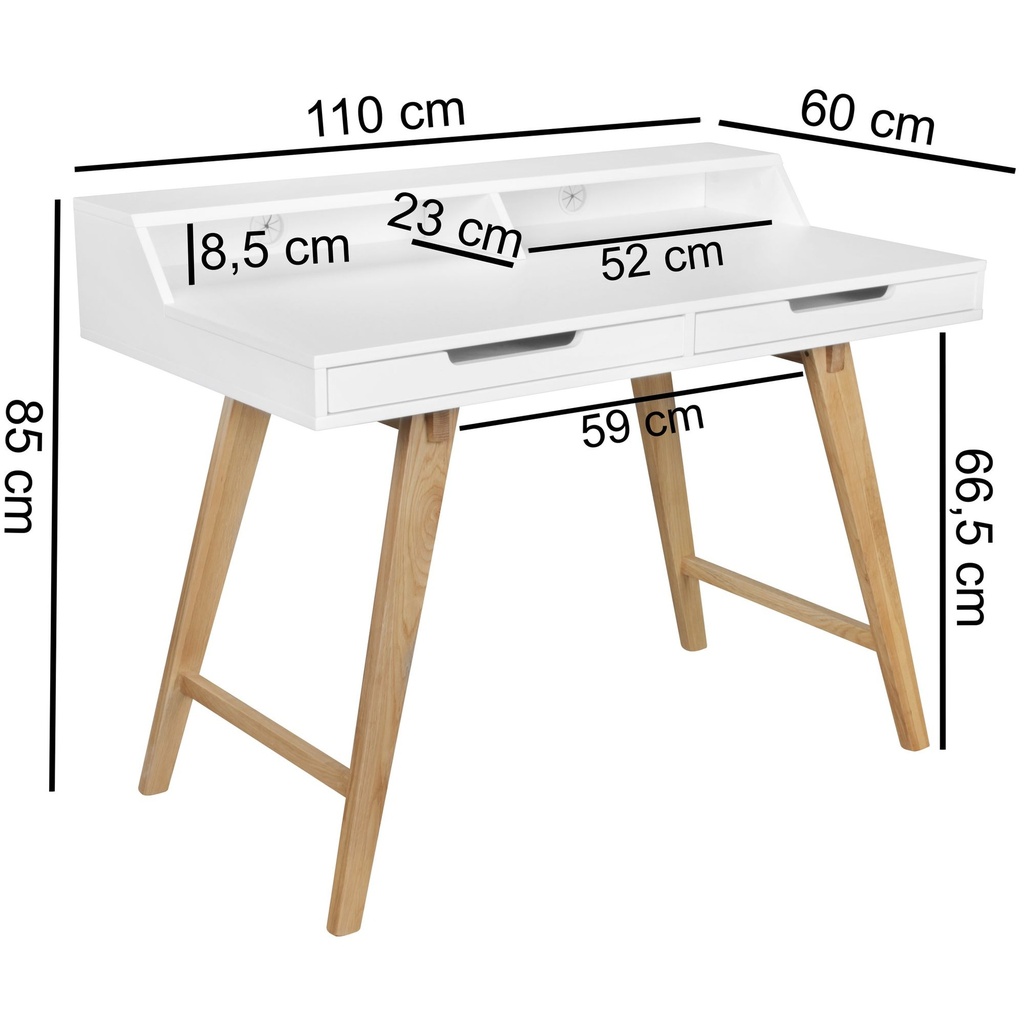 Bureau 110 x 85 x 60 cm Table de travail scandinave en bois MDF blanc mat, table d'ordinateur portable design avec passage de câbles_03