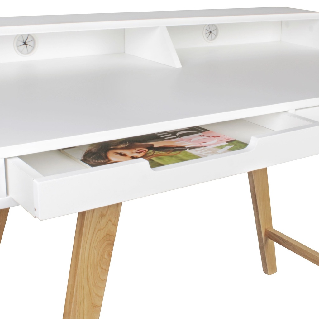 Bureau 110 x 85 x 60 cm Table de travail scandinave en bois MDF blanc mat, table d'ordinateur portable design avec passage de câbles_08