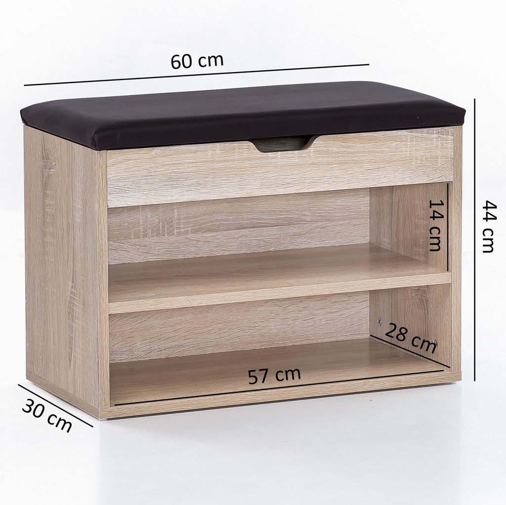 Banc à chaussures SOFIA avec siège Banc d'armoire Sonoma bois 60 x 40 x 30 cm_03