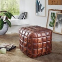 Siège cube STANLEY cuir véritable marron 39 x 41 x 39 cm pouf salon_01