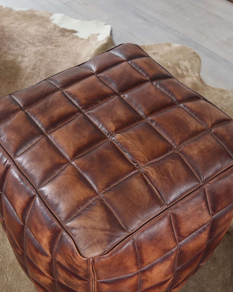 Siège cube STANLEY cuir véritable marron 39 x 41 x 39 cm pouf salon_04