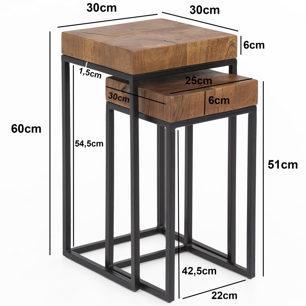 Design Lot de 2 tables gigognes en métal Sheesham, petite_03