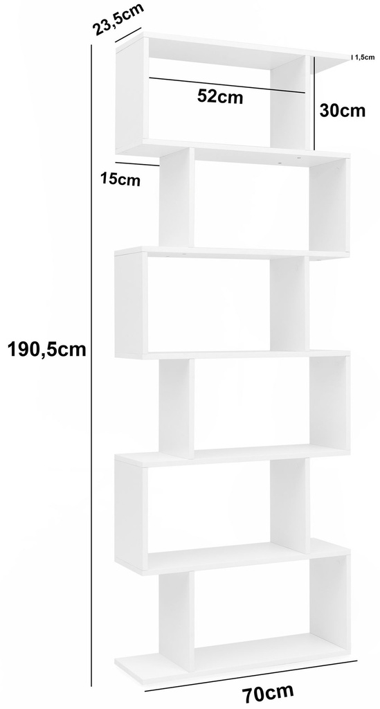 Bibliothèque 70 x 23,5 x 190,5 cm blanc, 6 compartiments_03