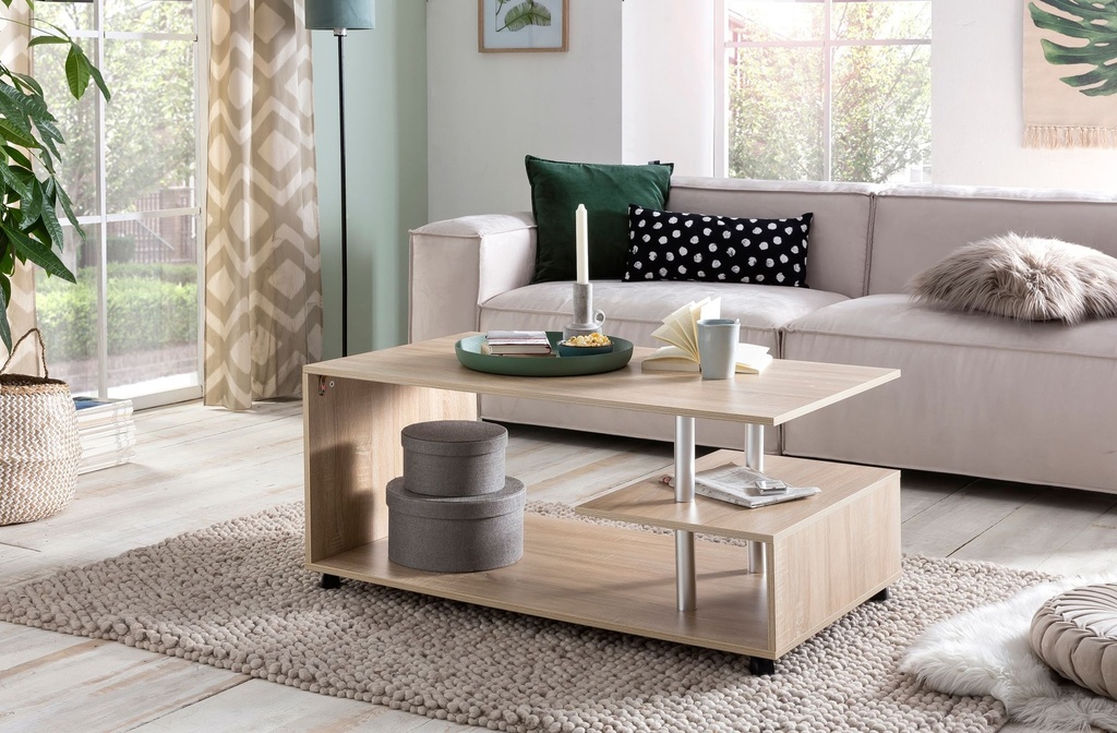 Table basse Design 105 x 48,5 x 60 cm Sonoma rotative avec roulettes_02