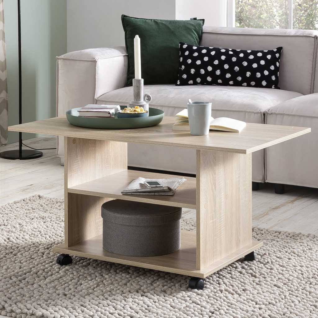 Table basse Design 95 x 51 x 54,5 cm Sonoma rotative avec roulettes_01