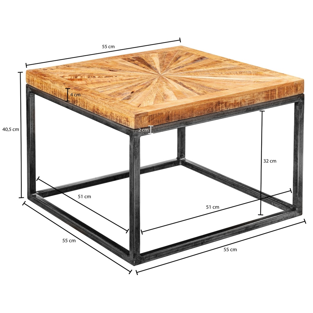 Table basse en bois massif de manguier 55x40x55 cm avec structure en métal_03