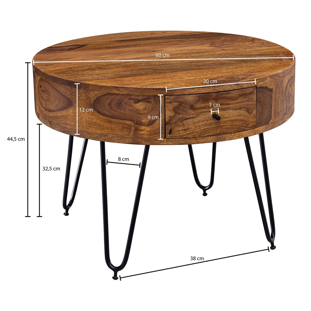 Table basse Sheesham bois massif / métal 60 x 44,5 x 60 cm_03