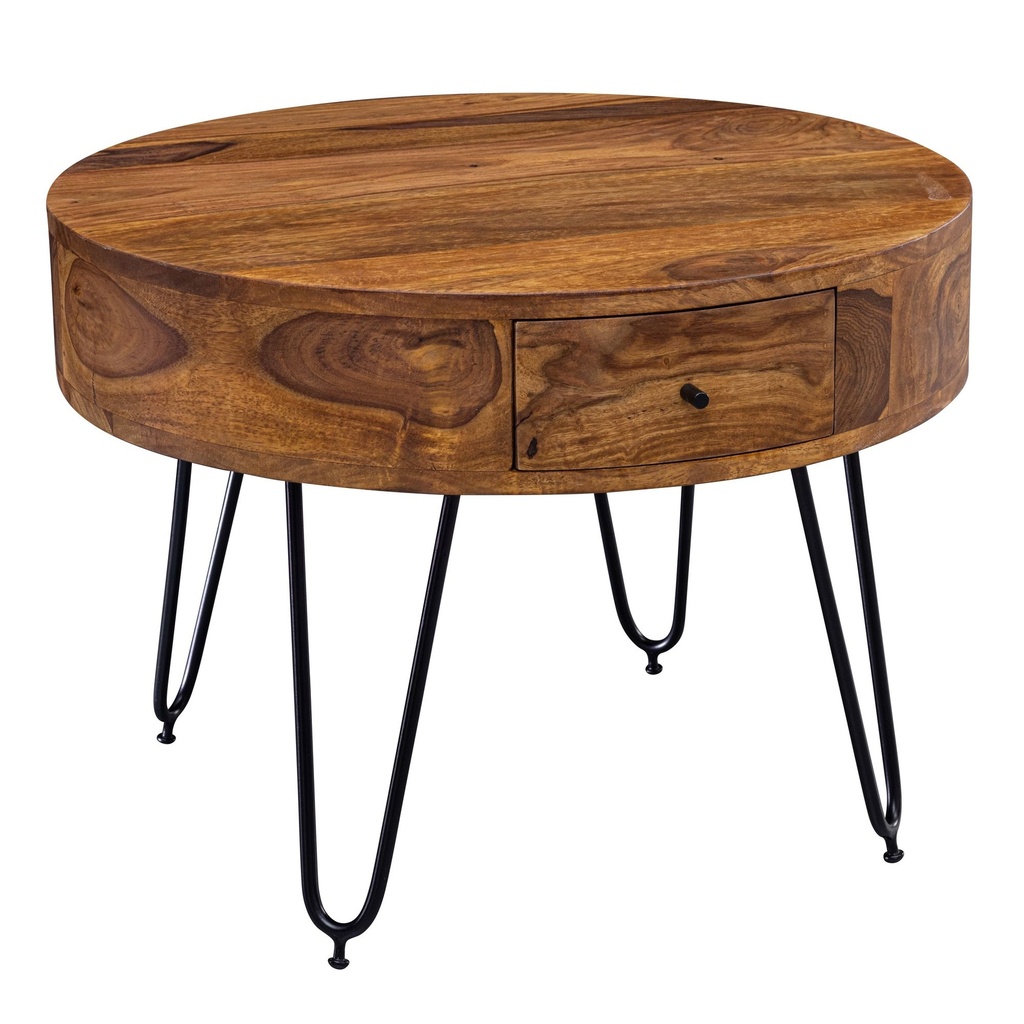 Table basse Sheesham bois massif / métal 60 x 44,5 x 60 cm_06