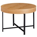 Table basse Design ronde Ø 69 cm aspect chêne avec espace de rangement, avec pieds en métal_06