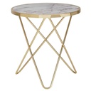 Design table d'appoint aspect marbre blanc rond Ø55 cm structure en métal doré_06