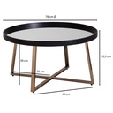 Table basse Design ronde Ø 78 cm or foncé avec plateau en verre miroir, structure en métal_03