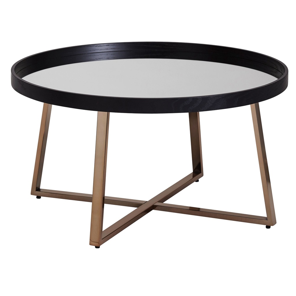 Table basse Design ronde Ø 78 cm or foncé avec plateau en verre miroir, structure en métal_06