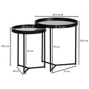 Design table d'appoint ronde Ø 50/36 cm - 2 parties noir avec plateau en verre miroir_03