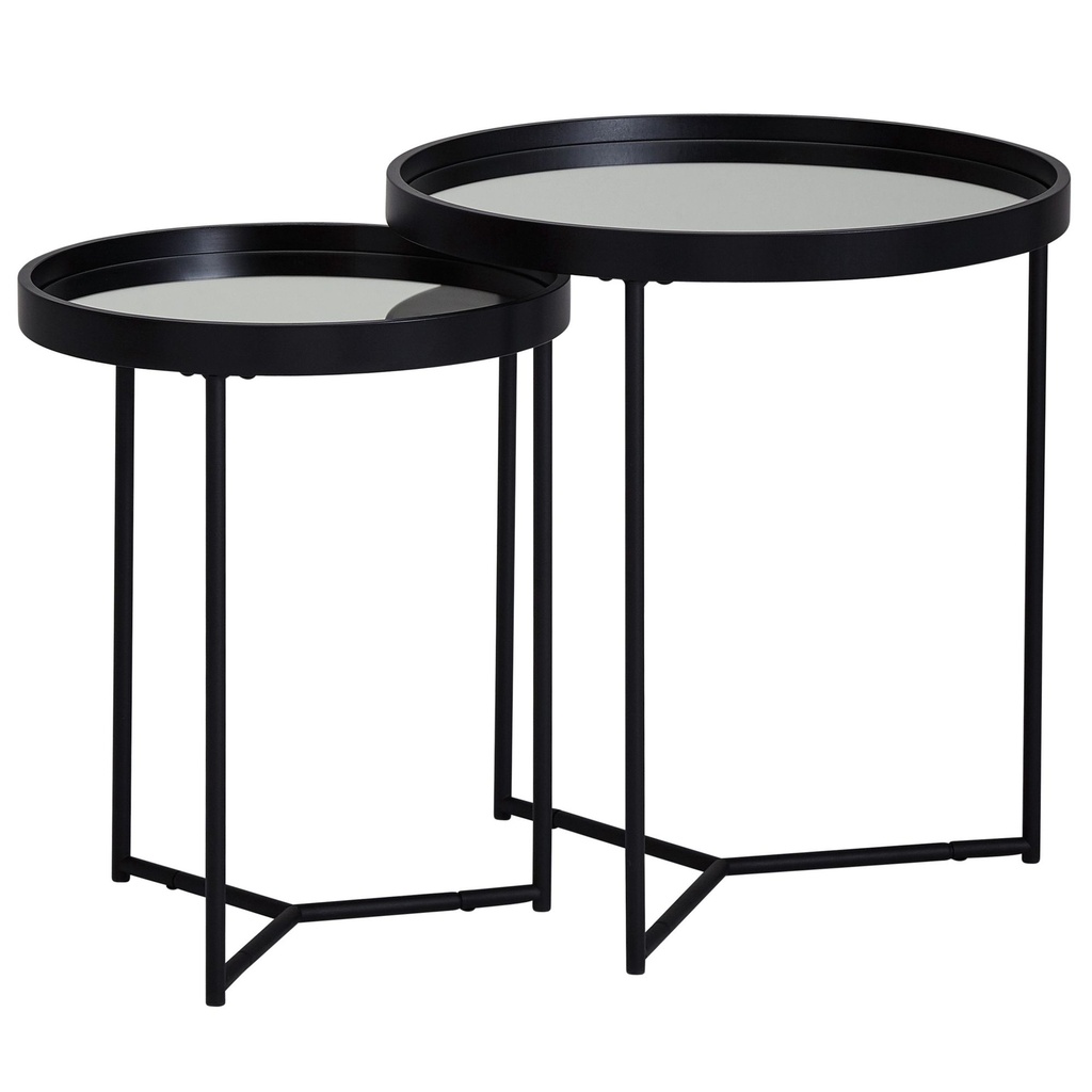 Design table d'appoint ronde Ø 50/36 cm - 2 parties noir avec plateau en verre miroir_06