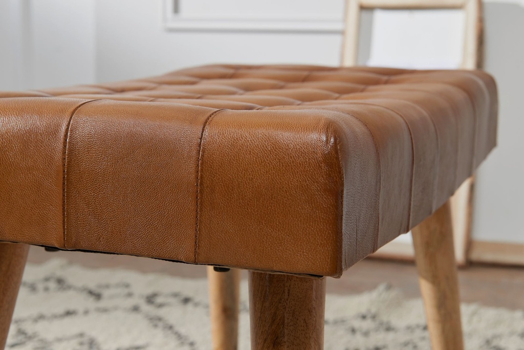 Tabouret 67x47x39 cm bois massif de manguier / cuir véritable design Chesterfield_05