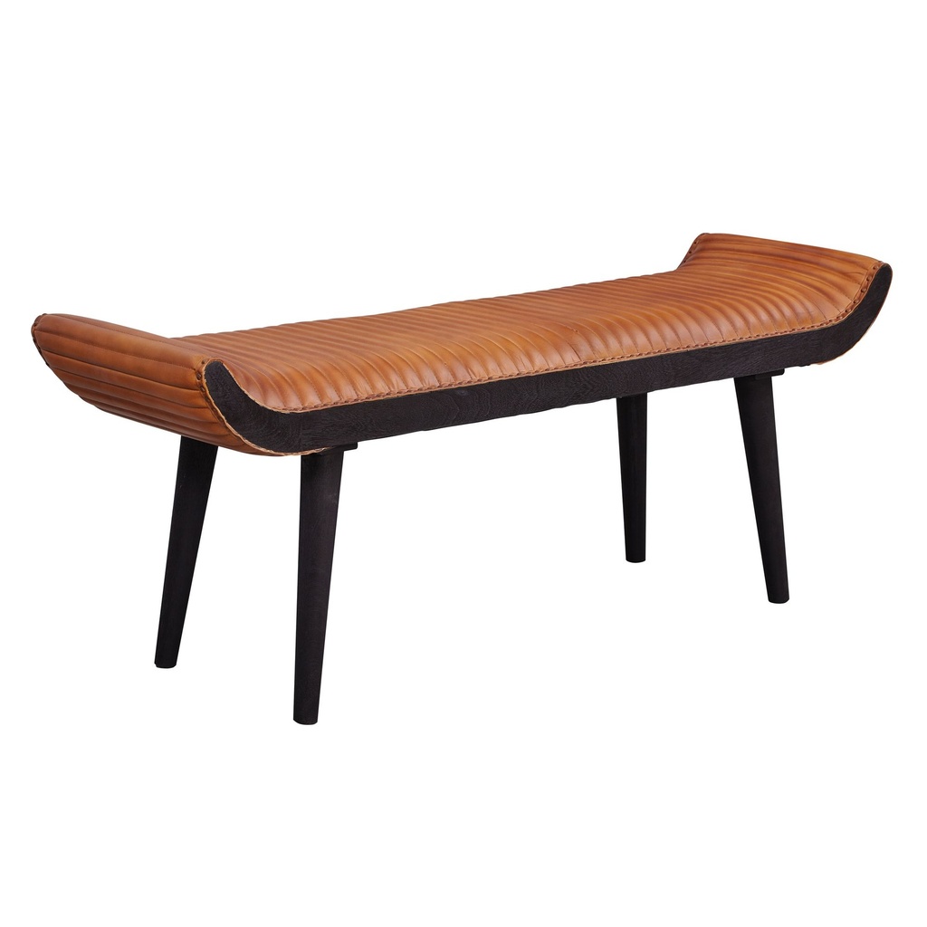 Banc en Cuir Véritable/Bois Massif Marron 125x51x38 cm Moderne_06