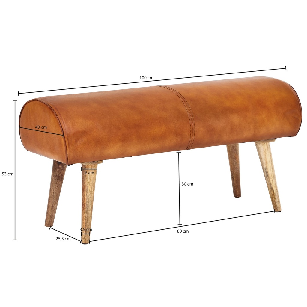 Banc en cuir véritable / banc en bois massif 100x53x40 cm, marron_03