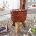 Tabouret cuir véritable / bois massif 35x46x35 cm moderne rond_01