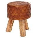 Tabouret cuir véritable / bois massif 35x46x35 cm moderne rond_06