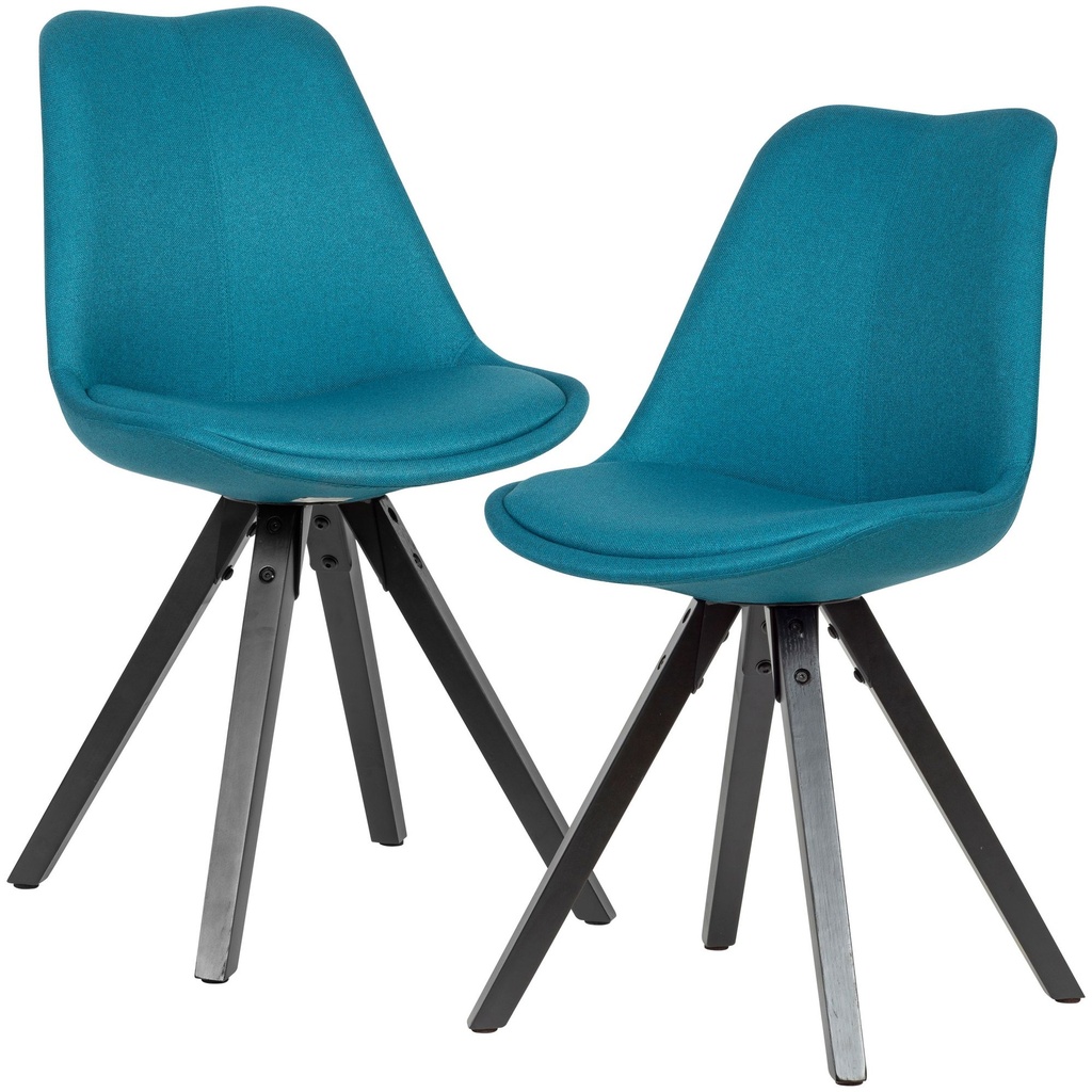 Lot de 2 chaises de salle à manger pétrole avec pieds noirs, scandinave, avec revêtement en tissu, rembourrées_01