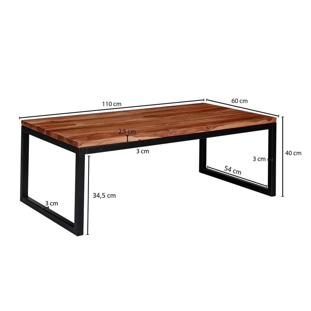 Table basse 110 x 40 x 60 cm bois massif Sheesham / métal_03