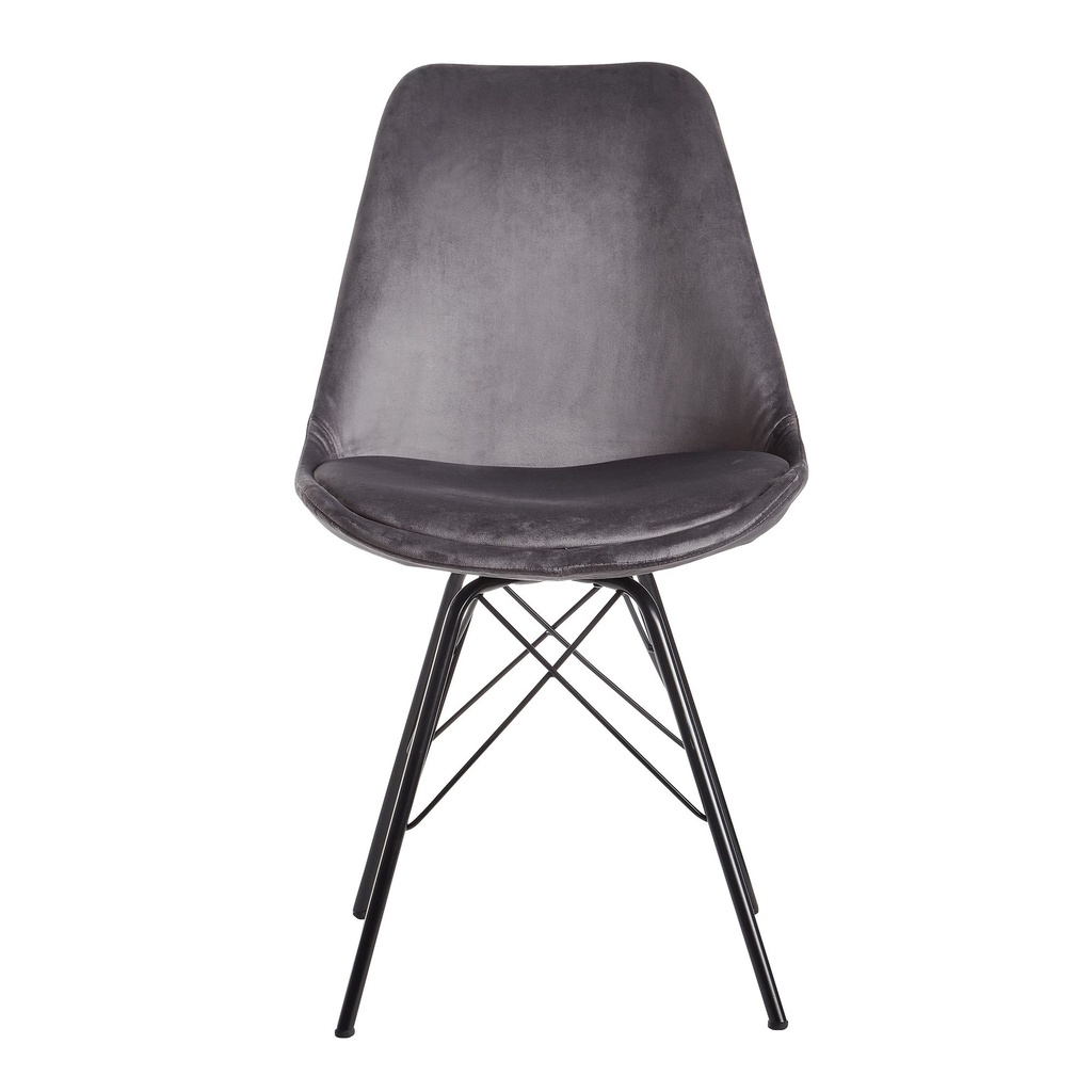 Chaise de salle à manger Wohnling, lot de 2, velours gris avec pieds noirs_04