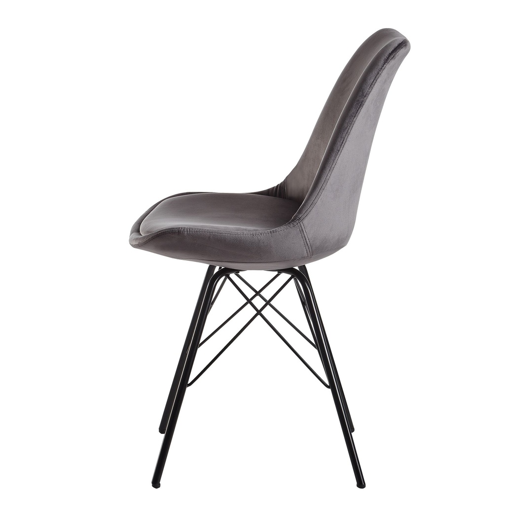 Chaise de salle à manger Wohnling, lot de 2, velours gris avec pieds noirs_05