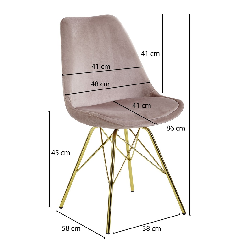 Wohnling, lot de 2 chaises de salle à manger en velours rose avec pieds dorés_03