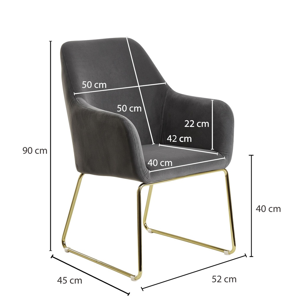 Chaise de salle à manger en velours gris foncé avec pieds dorés_02