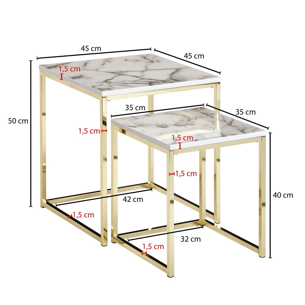 Design - Lot de 2 tables d'appoint carrées aspect marbre blanc_03