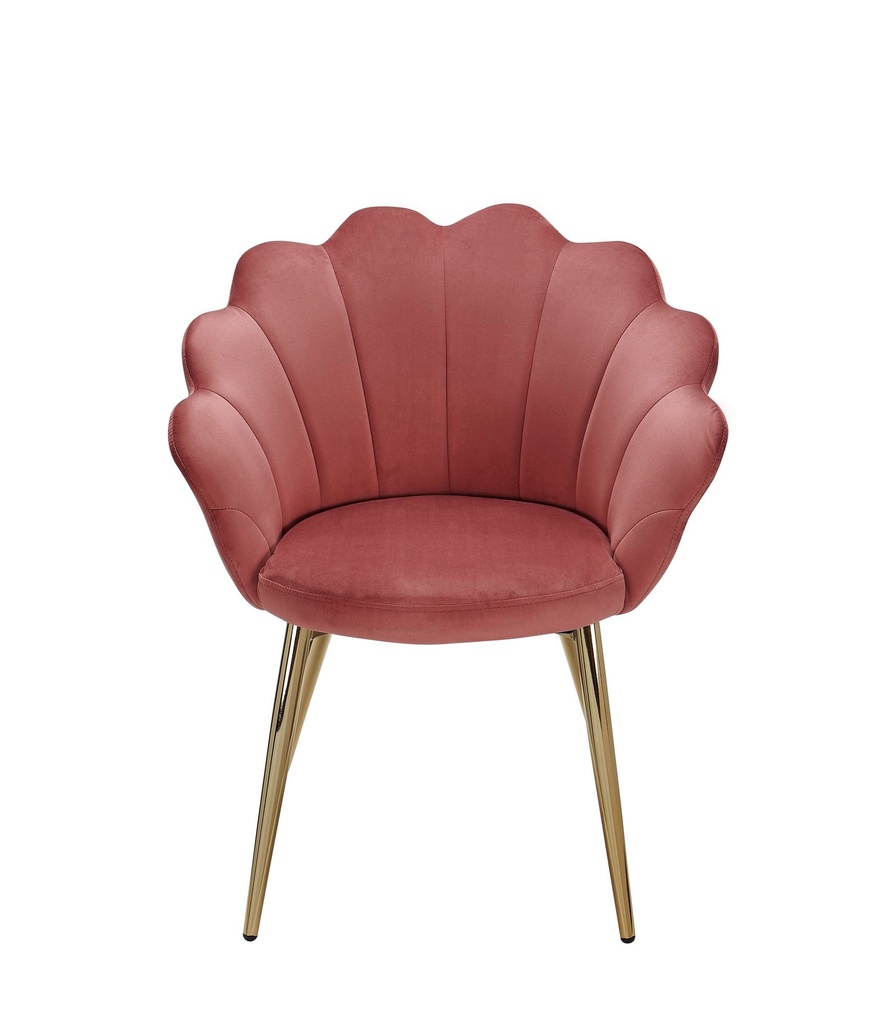 Chaise de salle à manger en velours tulipe rose rembourrée avec pieds dorés_01