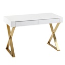 Bureau 118x76x57 cm Bois Blanc Brillant Pieds en Métal Design Doré Table d'Ordinateur Table PC Table de Bureau Moderne WL6.314_06