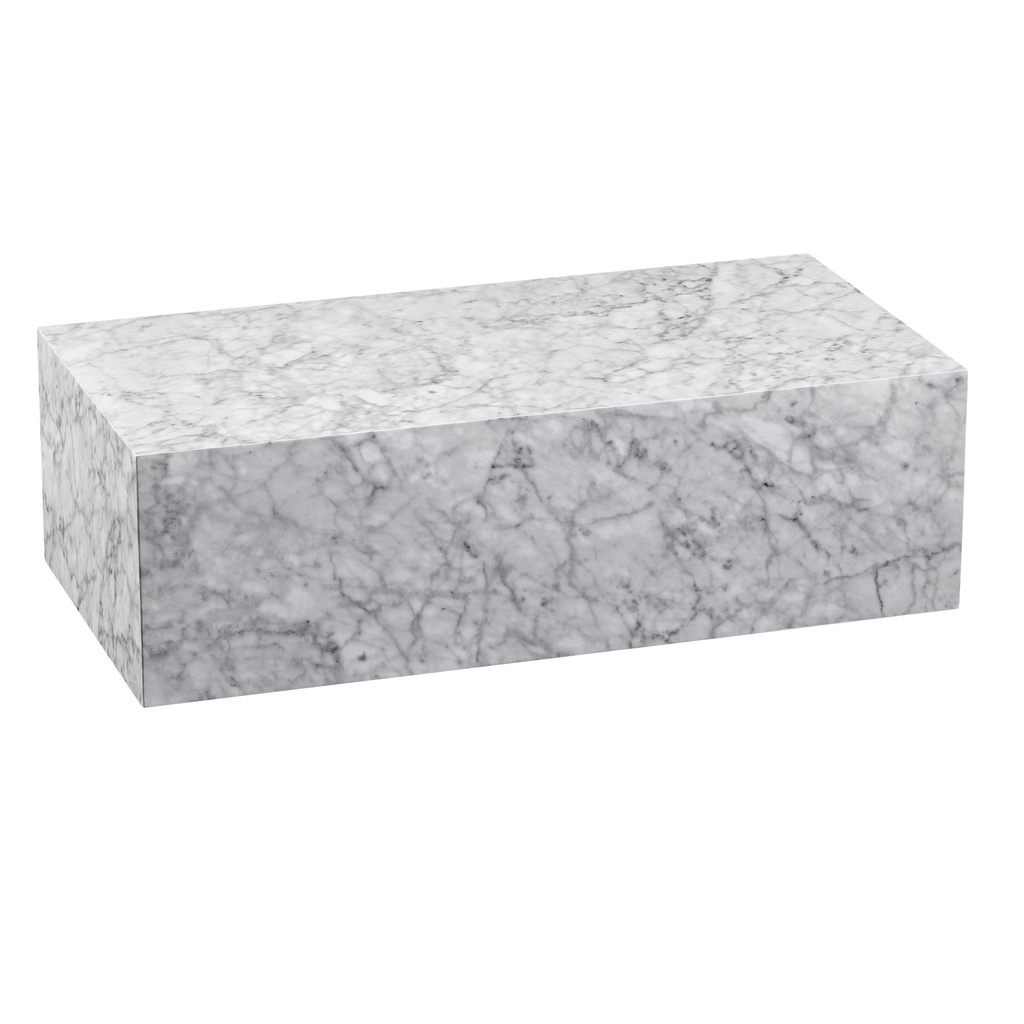 Table basse MONOBLOC 100x30x50 cm MDF brillant aspect marbre blanc, table de salon design rectangulaire, table d'appoint lounge table cube_06