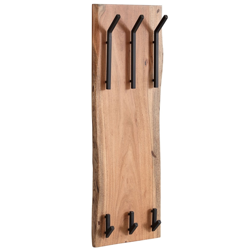 Design porte-manteau mural en bois massif d'acacia / métal 35,5 x 100 x 11 cm, porte-manteau mural à 2 rangées de porte-manteau de couloir, porte-manteau en bois_06