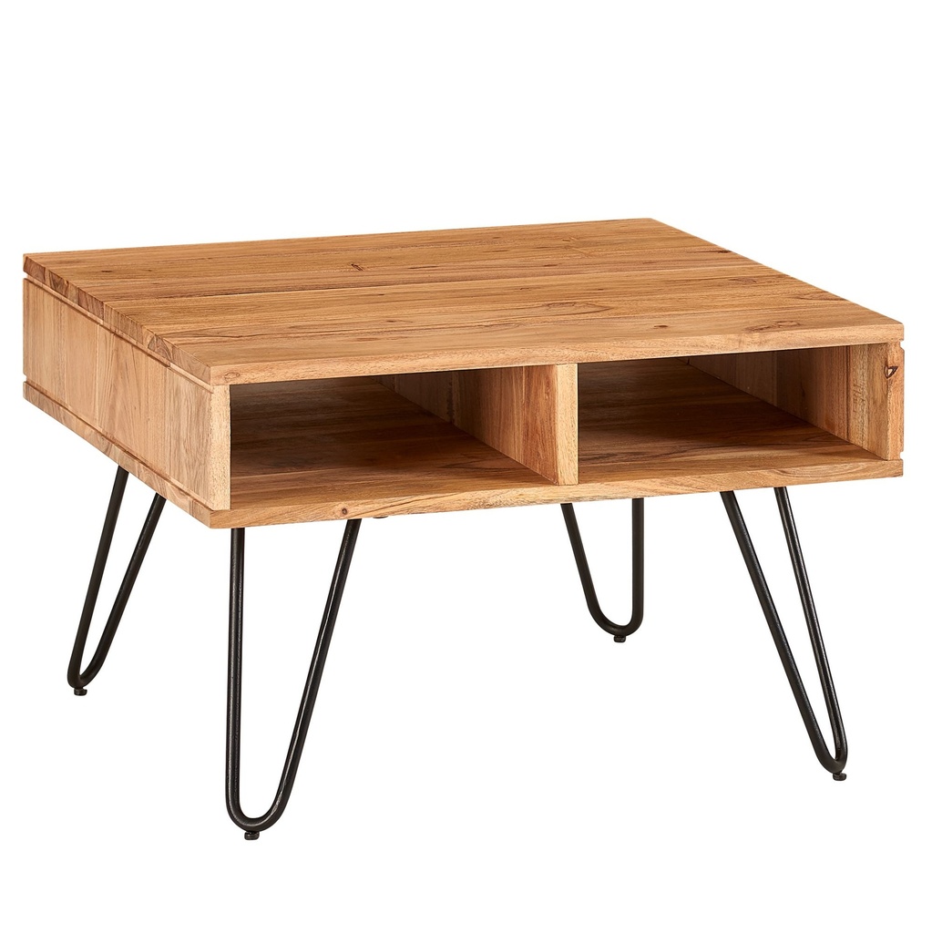 Table basse 60x60x40 cm bois d'acacia massif/métal table de canapé design carrée, table de chambre en bois avec espace de rangement_06