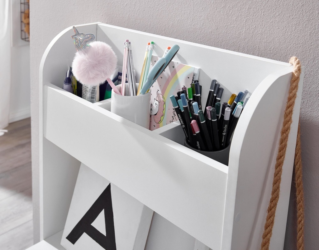 Bureau pour enfants blanc 90x50x110 cm table à peindre chambre d'enfant avec étagère, table pour enfants moderne, bureau d'étudiant avec espace de rangement_05