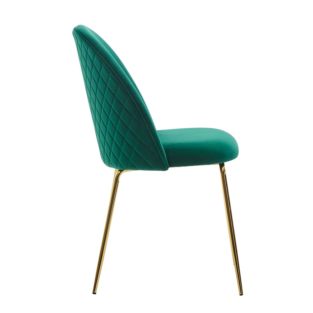 Design Lot de 2 chaises de salle à manger rembourrées en velours vert, chaise de cuisine en tissu avec pieds dorés, chaise coque scandinave_04