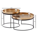 Lot de 2 tables basses rondes martelées en métal doré/noir, table de canapé avec plateau amovible, table de canapé 2 pièces moderne_03