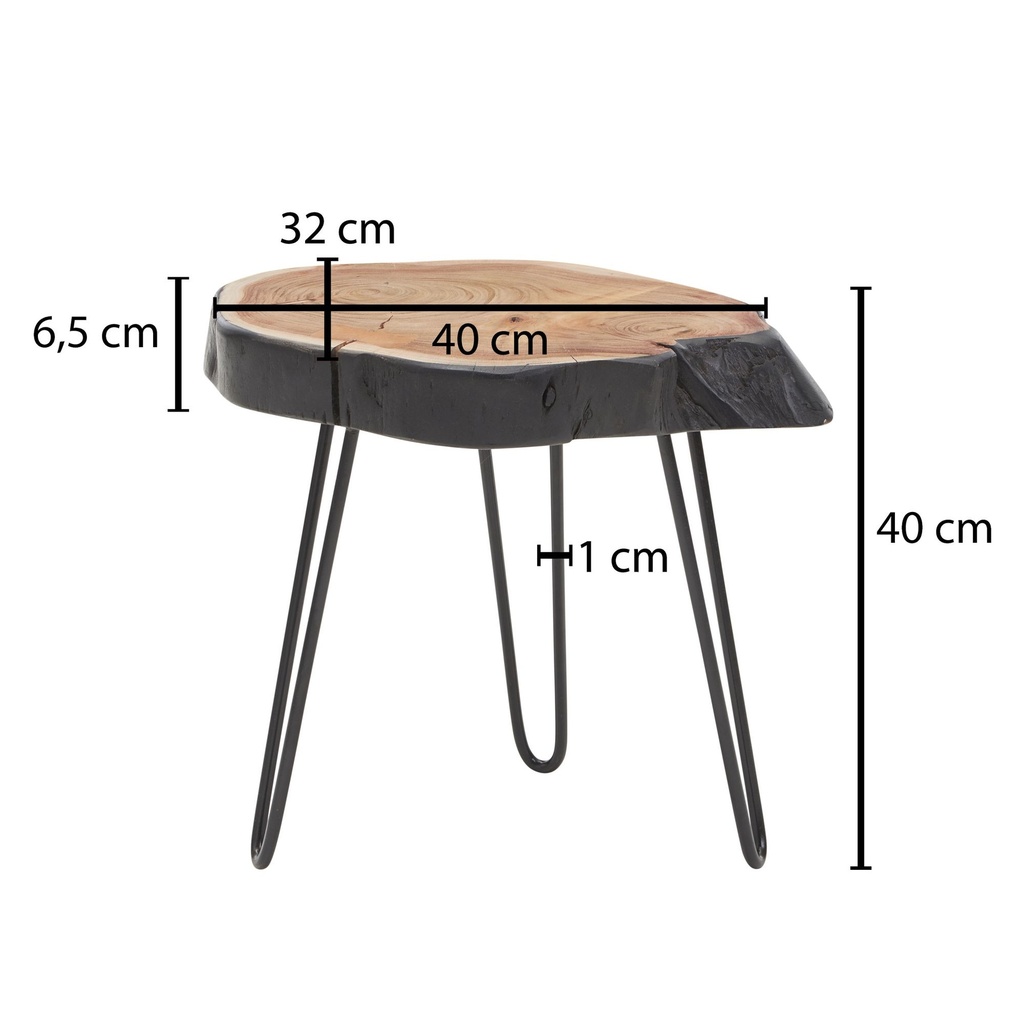 Table d'appoint bois d'acacia massif / métal industriel 40 x 40 x 32cm bord d'arbre_03