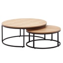 Lot de 2 tables basses rondes en bois et métal en chêne - Table d'appoint au design moderne - 2 pièces - Tables de salon rondes - Tables gigognes en bois WL6.507_06