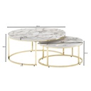 Lot de 2 tables basses rondes modernes aspect marbre blanc doré, tables basses 2 pièces en métal, tables rondes de salon, tables gigognes design_03