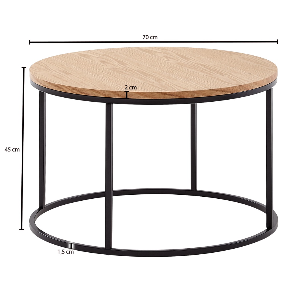 Table basse 70x70x45 cm table de canapé bois / métal table de salon chêne, table de chambre design moderne ronde, table basse en bois_03