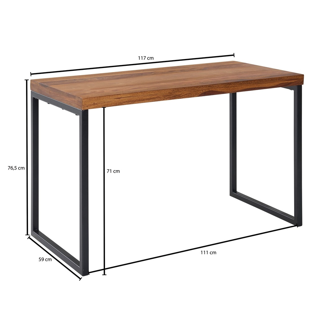 Bureau Sheesham bois massif/métal 117x59x76,5 cm table d'ordinateur, table de bureau design petite foncée, table d'étude pour ordinateur portable_03