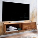 Lowboard Suspendu en Bois Massif Sheesham 108x25x34 cm Meuble TV Marron, Table TV Design avec Espace de Rangement, avec Compartiment de Rangement et Un Tiroir_01