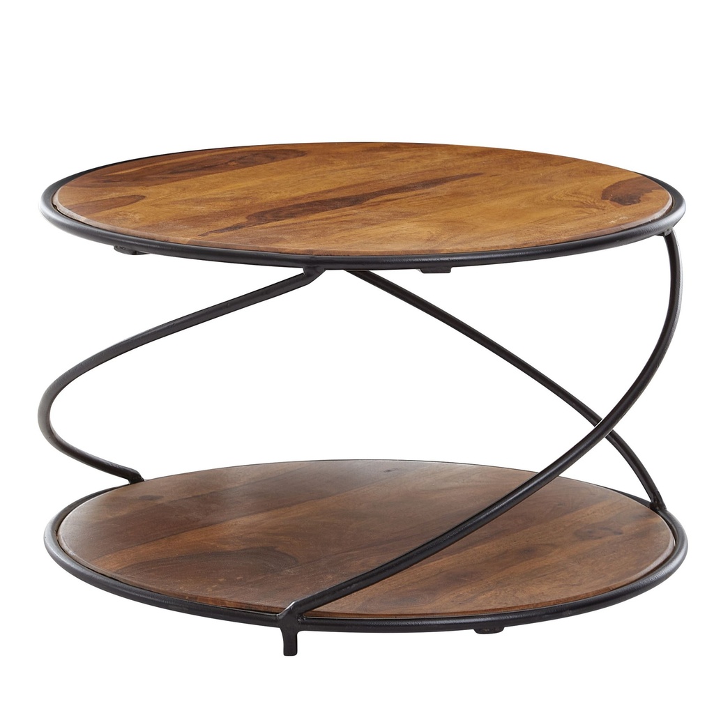 Table basse 58x58x35 cm Sheesham bois massif/métal table de canapé design rond table de salon table basse solide WL6.551_06