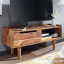 Lowboard Sheesham Bois Massif 95x44x34 cm Commode TV avec Porte Coulissante, Meuble TV Design Haut, Table TV Meuble TV Moderne_01