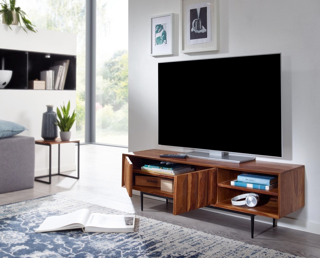 Lowboard sheesham bois massif 123x42x35 cm Commode TV avec deux portes, meuble TV design haut, table TV meuble TV moderne_06