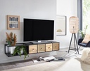 Lowboard suspendu en manguier massif/métal 150x25x35 cm meuble TV noir, table TV design tresse viennoise moderne_02