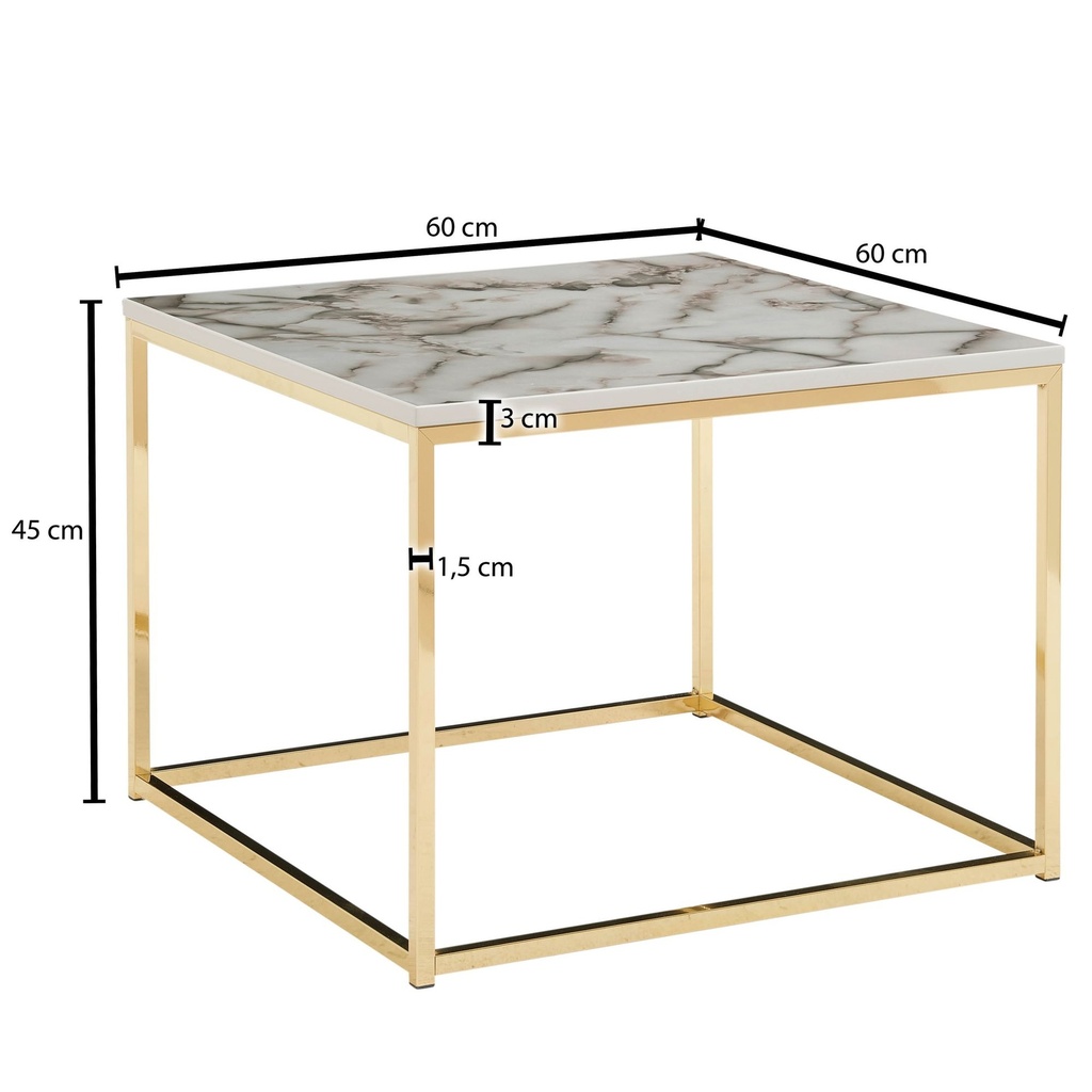 Table basse 60x60x45 cm aspect marbre blanc/or, table de salon avec structure en métal, table de canapé d'angle salon, table d'appoint_03