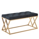 Banc en Velours Noir 90x46x44 cm Banc de Couloir rembourré avec Structure en métal, Banc de lit Chambre à Coucher Design Chesterfield, Pieds : Double Croix_06